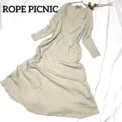 ROPE PICNIC スクエアネックリブニットロングワンピース　後ろリボン綿混