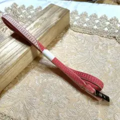 着物-帯締め904 【正絹】赤×生成りが可愛らしい 平組 上品で使いやすい一本