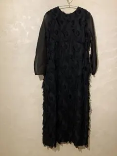 グリーンレーベル　ワンピース　オケージョン　ジャガード　フリンジ　袖シアー