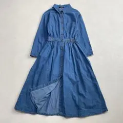 doula doula デニムフレア ロングワンピース M インディゴ ブルー
