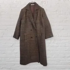 ツイードロングコート ダブルボタン 茶系 サイドポケット
