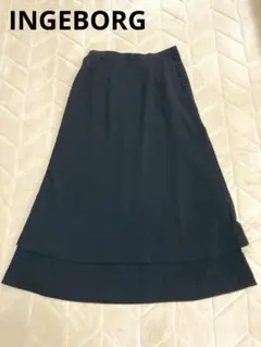 【インゲボルグ】黒　フレアロングスカート ボタン飾り　S