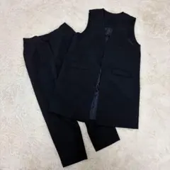 美品✨大きいサイズ✨ラナン　防シワ/抗菌防臭　ノーカラーロングジレセットアップ