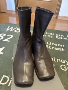 ダークブラウン レザー ショートブーツ