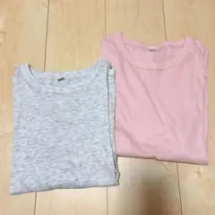 ソフトシアークルーネックT 2枚セット ライトグレー ピンク