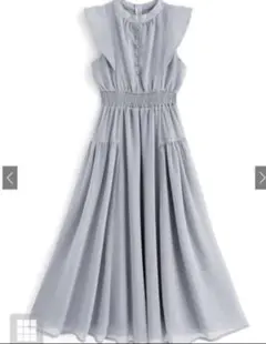 タグ付き　楊柳シフォンフリルフレアワンピース[k9123c]　ブルー　Sサイズ