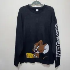 新品　トムとジェリー　メンズ　ニット　セーター　長袖　黒　M