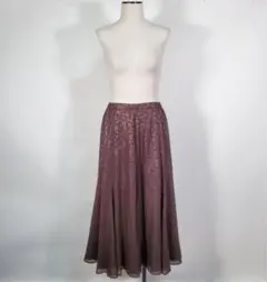 sekine レディース ロングスカート 茶 ドット ウエストゴム スタイル映え