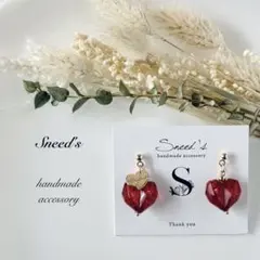 ▪手染めハート♡チャーム×ハート♡メタルチャームピアス／イヤリング