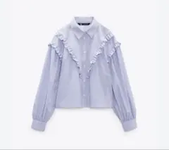 ZARA フリル付きストライプシャツ　L