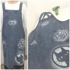 ハンドメイド　抜染　デニム［野良猫］エプロン　前掛け
