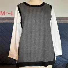 長袖シャツ グレー切り替え　M〜Ｌ　レーヨン混