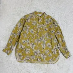 RNA フラワープリント　シャツ　麻×綿　長袖　M バンドカラー　レディースのサムネイル