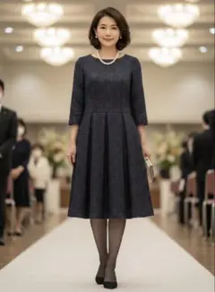 アナイ ANAYI 上質ウール ツイードワンピース 清楚 ネイビー 38