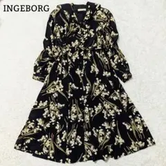 良品◎インゲボルグ マキシ丈ワンピース ロング丈 ワンピース スズラン F 黒