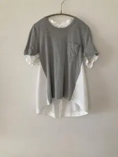 極美品❤️sacai ブラウス　プリーツ　バイカラー　半袖　ホワイト　ベージュ 極美品❤️sacai ブラウス プリーツ バイカラー 半袖 ホワイト