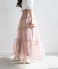 RANDA オーガンジーボリュームスカート　ランダ　ロングスカート　ピンクのサムネイル