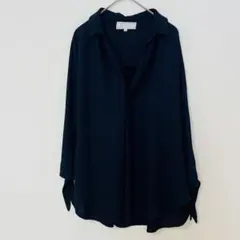 ロペピクニック バック切替七分袖スキッパーブラウス ネイビー 38