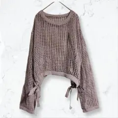 a3492 イング メッシュニット ピンク M ラメ キラキラ 重ね着 リボン