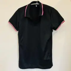 UNIQLOブラック 半袖ポロシャツ ピンクストライプ　黒のポロシャツ Mサイズ
