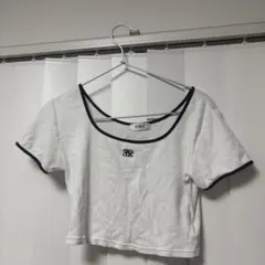 EVRIS バイカラー ロゴ刺繍 半袖 Tシャツ ホワイト