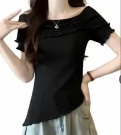 トップス サマーセーター ニット 半袖 ブラック サマーニット レディース