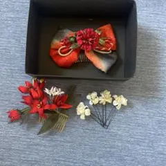 和装髪飾り 赤とオレンジのグラデーション