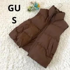 ジーユー　ヒートパデッドオーバーサイズベスト　レディース　ドローコード　茶色　S