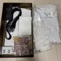 【2Lサイズ】新郎シャツセット7点 +カラーリボン(ピンク) ホワイトフォーマル