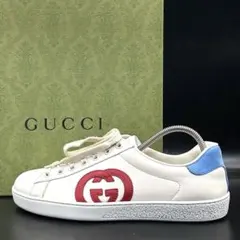 【美品】グッチ ローカットスニーカー インターロッキング メンズ レザー 白