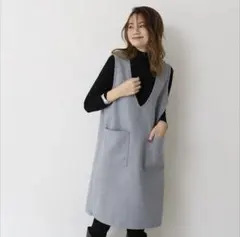 ロングベスト 秋冬 ひざ丈ワンピース Vネック 無袖 ロング丈 厚手 Mサイズ