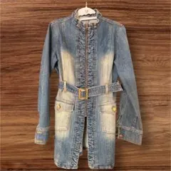ベルト付き デニムロングジャケット レディース Sサイズ