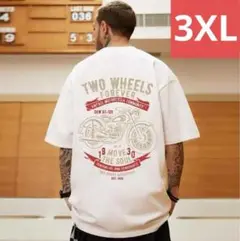 メンズバイクTシャツ（ホワイト3XLサイズ）半袖トップス春秋プリント洋服003