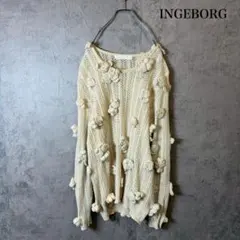 INGEBORG リネン クロシェ編 トップス　花モチーフ　 N3286のサムネイル