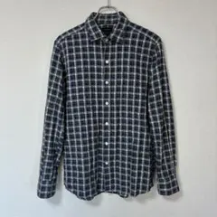 【ジョセフオム】長袖チェックシャツ　(46)　立体凹凸生地　メンズ 青黒白のサムネイル