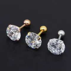 ワンポイントジルコニアピアス ストレートバーベル ゴールド3mm片耳【1個】