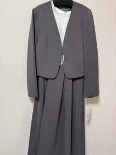 新品　セレモニースーツジャケット×ワンピース2点セット パール (M)モカチャ