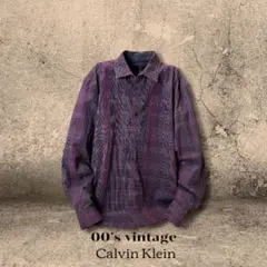 美品 Calvin Klein CK チェックシャツ 長袖 ボルドー パープル
