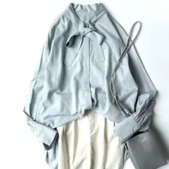 洗える ジャーナルスタンダード ボウタイ リボン ブラウス シャツ 長袖 水色