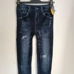 ダメージ加工ダークブルースキニーパンツ 裏パイル 暖かい