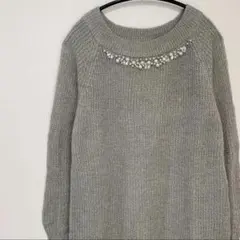 【超美品】 イーハイフンワールドギャラリー ニットワンピース グレー ビジュー