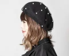 CA4LA ベレー帽 パール チュール ブラック