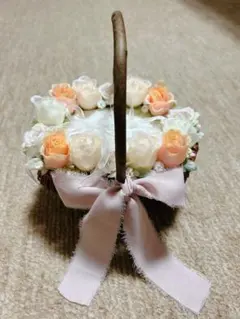 ハンドメイド リングピロー バスケット型 造花 ピンク ホワイト オレンジ