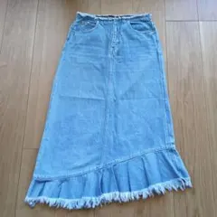 RODEO CROWNS／デニム ロングスカート フリンジ　S　アシンメトリー