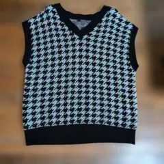 ハウンドトゥースニットベスト Vネック