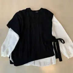 ブラック ケーブルニットベスト