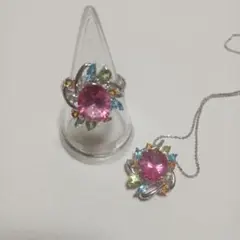 K10WG ネックレス ピンクストーン＆クリアストーン 雫型石 - メルカリ