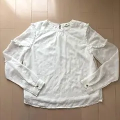 H&M フリル付きホワイト長袖ブラウス　かわいい150 140