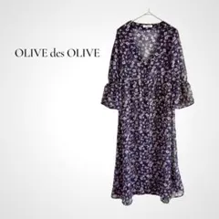 オリーブデオリーブ 花柄シアーシャツワンピース Vネック ネイビー 羽織り 春夏