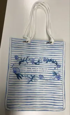 ラメール青と白のストライプ トートバッグ